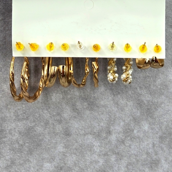 Gold Hoop Dangle Set of Five Pearl Spiral Dangle Earrings Fashion Jewelry JB2-62 - Picture 2 of 4